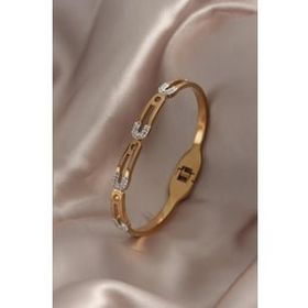 AlyaStore 316L Çelik Gold Renk Zirkon Taşlı Kadın Kelepçe Bileklik