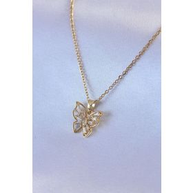 AlyaStore 316L Çelik Gold Renk Zirkon Taşlı Kelebek Model Kadın Kolye