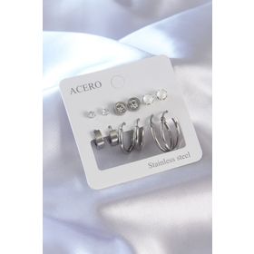 AlyaStore 316L Çelik Gümüş Renk Zirkon Taşlı Kadın Küpe Kombini