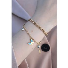 AlyaStore 316L Kararmaz Çelik Gold Renk Kelebek Detaylı Kadın Bileklik