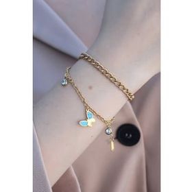AlyaStore 316L Kararmaz Çelik Gold Renk Kelebek Detaylı Kadın Bileklik