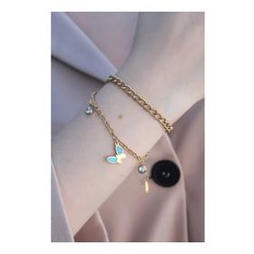 AlyaStore 316L Kararmaz Çelik Gold Renk Kelebek Detaylı Kadın Bileklik