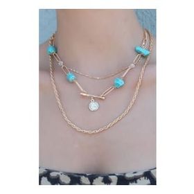 AlyaStore Gold Renk 3'lü Mavi Taşlı Kadın Kolye