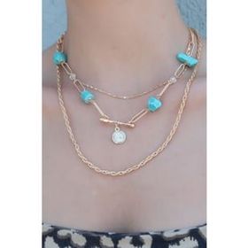 AlyaStore Gold Renk 3'lü Mavi Taşlı Kadın Kolye