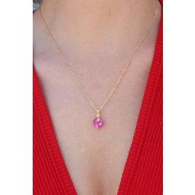 AlyaStore Gold Renk Pembe Kalp Kristal Taş Kadın Kolye