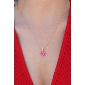 AlyaStore Gold Renk Pembe Kalp Kristal Taş Kadın Kolye