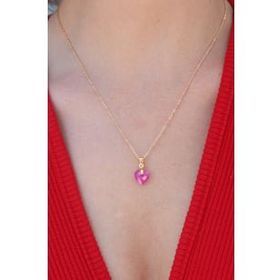 AlyaStore Gold Renk Pembe Kalp Kristal Taş Kadın Kolye