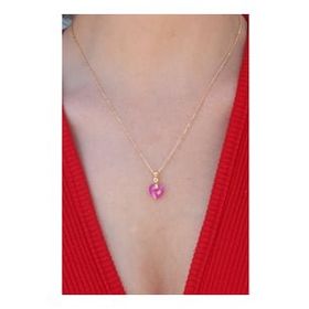 AlyaStore Gold Renk Pembe Kalp Kristal Taş Kadın Kolye