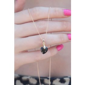 AlyaStore Gold Renk Siyah Kristal Taşlı Kadın Kolye