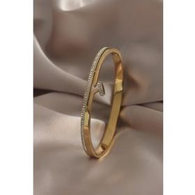 Amazeus 316L Çelik Gold Renk Çivi Model Zirkon Taşlı Kadın Kelepçe