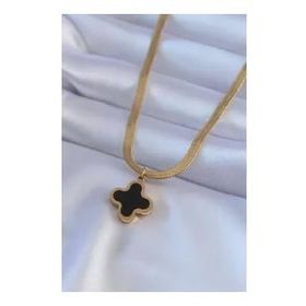 Amazeus 316L Çelik Gold Renk İtalyan Zincir Model Siyah Çiçek Figür Kadın Kolye