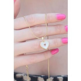 Amazeus 316L Çelik Gold Renk Kalp Model Pembe Zirkon Taş Kalp Detay Kadın Kolye