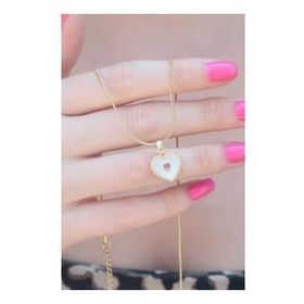 Amazeus 316L Çelik Gold Renk Kalp Model Pembe Zirkon Taş Kalp Detay Kadın Kolye