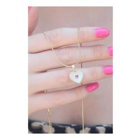 Amazeus 316L Çelik Gold Renk Kalp Model Pembe Zirkon Taş Kalp Detay Kadın Kolye