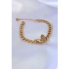 Amazeus 316L Çelik Gold Renk Kelebek Figür İşleme Detay Zincir Model Kadın Bileklik