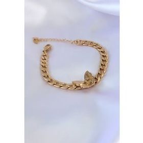 Amazeus 316L Çelik Gold Renk Kelebek Figür İşleme Detay Zincir Model Kadın Bileklik