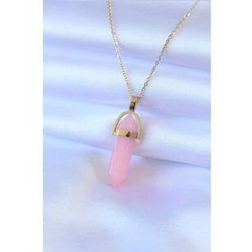 Amazeus 316L Çelik Gold Renk Kristal Pembe Taş Model Kadın kolye