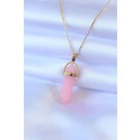 Amazeus 316L Çelik Gold Renk Kristal Pembe Taş Model Kadın kolye