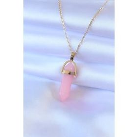 Amazeus 316L Çelik Gold Renk Kristal Pembe Taş Model Kadın kolye