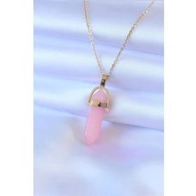 Amazeus 316L Çelik Gold Renk Kristal Pembe Taş Model Kadın kolye