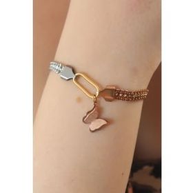 Amazeus 316L Çelik Gold Renk Mix Renk Hasır Zincir Model Simli Kelebek Figür Kadın Bileklik