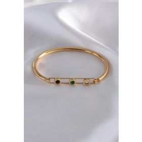 Amazeus 316L Çelik Gold Renk Renkli Zirkon Taş Detay Kadın Kelepçe
