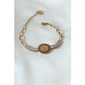 Amazeus 316L Çelik Gold Renk Tam Altın Modelli Zirkon Taşlı Kadın Bileklik