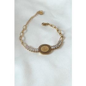 Amazeus 316L Çelik Gold Renk Tam Altın Modelli Zirkon Taşlı Kadın Bileklik
