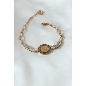 Amazeus 316L Çelik Gold Renk Tam Altın Modelli Zirkon Taşlı Kadın Bileklik