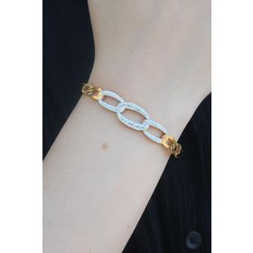 Amazeus 316L Çelik Gold Renk Zincir Model Zirkon Taşlı Kadın Kelepçe