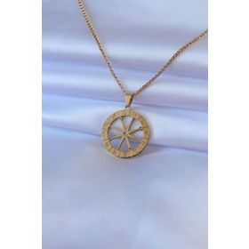 Amazeus 316L Çelik Gold Renk Zirkon Taşlı Burç İşleme Madalyon Model Kadın Kolye
