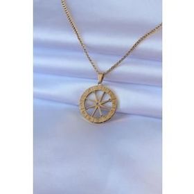 Amazeus 316L Çelik Gold Renk Zirkon Taşlı Burç İşleme Madalyon Model Kadın Kolye