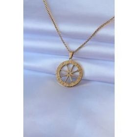 Amazeus 316L Çelik Gold Renk Zirkon Taşlı Burç İşleme Madalyon Model Kadın Kolye