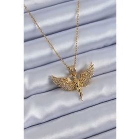 Amazeus 316L Çelik Gold Renk Zirkon Taşlı Kelebek Model Kadın Kolye