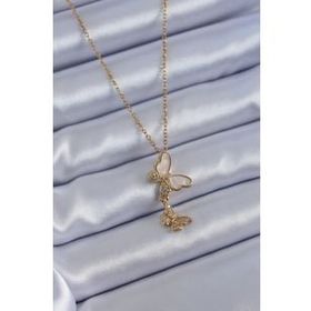 Amazeus 316L Çelik Gold Renk Zirkon Taşlı Kelebek Model Kadın Kolye