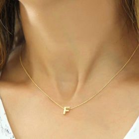 Amazeus 925 Ayar Gold 3 Boyutlu F Harf Kadın Gümüş Kolye