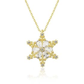 Amazeus 925 Ayar Gold Kar Çiçeği Kadın Gümüş Kolye