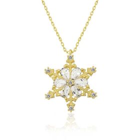 Amazeus 925 Ayar Gold Kar Çiçeği Kadın Gümüş Kolye