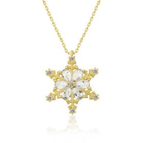 Amazeus 925 Ayar Gold Kar Çiçeği Kadın Gümüş Kolye