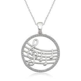 Amazeus 925 Ayar Müzik Temalı Kadın Gümüş Kolye