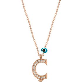 Amazeus 925 Ayar Nazar Rose C Harfi Kadın Gümüş Kolye