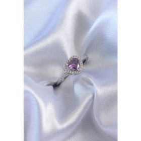 Amazeus Gümüş Renk Mor Zirkon Taşlı Kalp Charm Model Pirinç Kadın Yüzük