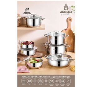 Amboss 14 Parça Cool Gri Paslanmaz Çelik Cam kapaklı Çeyiz Seti