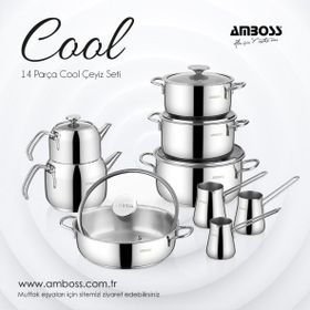 Amboss 14 Parça Cool Gri Paslanmaz Çelik Cam kapaklı Çeyiz Seti