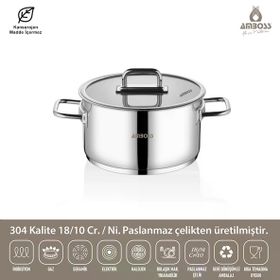 Amboss 20x10 cm Nova Paslanmaz Çelik Cam Kapaklı Derin Tencere