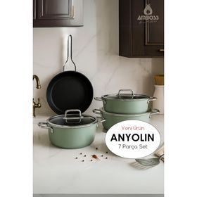 Amboss Anyolin 7 Parça Titanyum Kaplama Yeşil Tencere Tava Seti