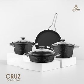Amboss Cruz Döküm 7 Parça Siyah Tencere Seti