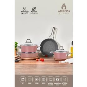 Amboss Crystal 7 Parça Rose Gold Granit Çift Renkli Tencere Seti