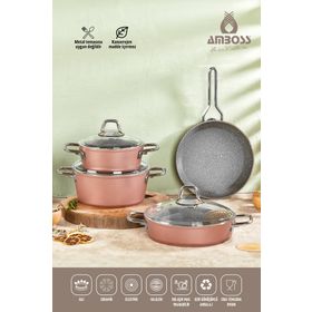 Amboss Crystal 7 Parça Rose Gold Granit Çift Renkli Tencere Seti