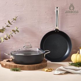Amboss Dark 3 Parça Yanmaz Yapışmaz Titanyum Kaplama Kapaklı 24 cm Tencere Tava Seti